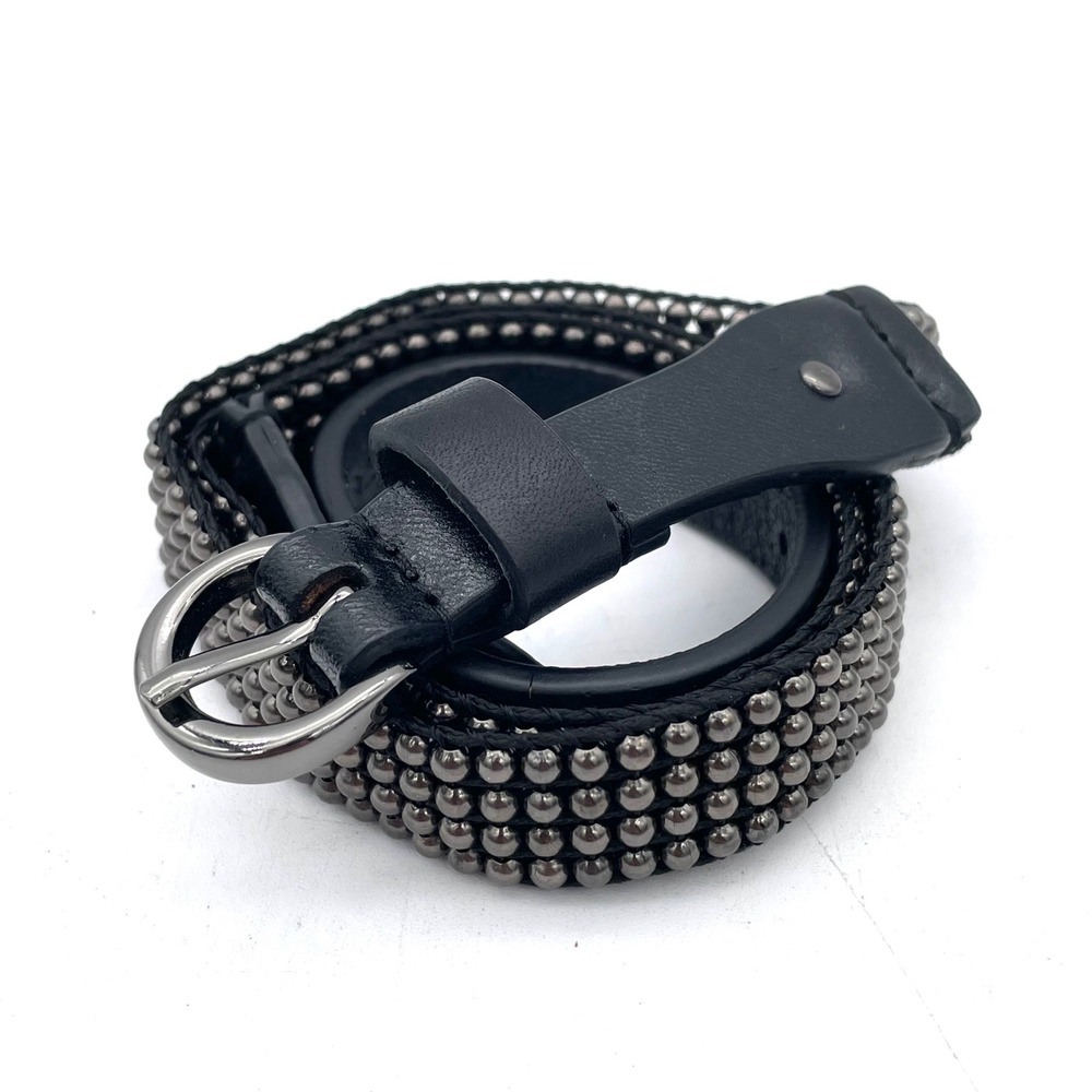 J. Crew Belt Leather Women Small Black Good Beaded Studded Gunmetal Skinny